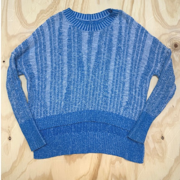 Pilcro and the Letterpress Sweaters - Pilcro Anthropologie Blue Stripped Ribbed Slouchy Sweater Small Hi Low